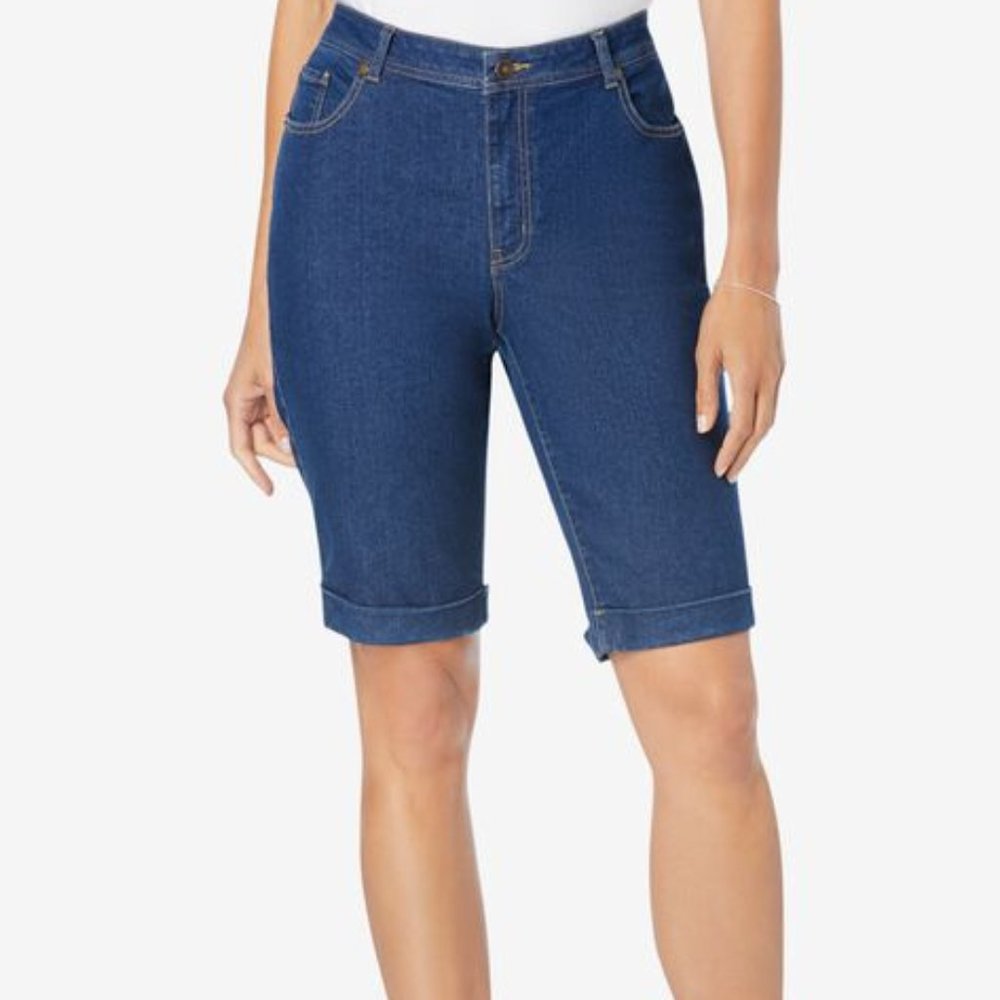 Classic Mid-Length Blue Denim Bermuda Shorts